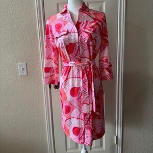 J. McLaughlin Brynn Dress Size M  Pink/coral Print Preppy Resort